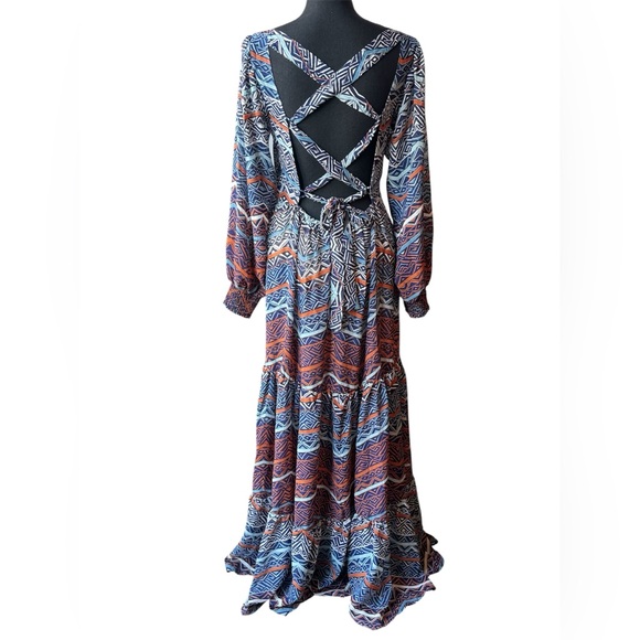 VENUS Vibrant Blue and Orange Maxi Dress Euc 10 - Picture 3 of 8